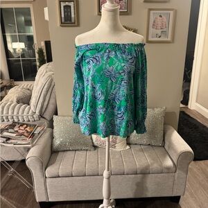 Lilly Pulitzer Green Floral Off-Shoulder Top
